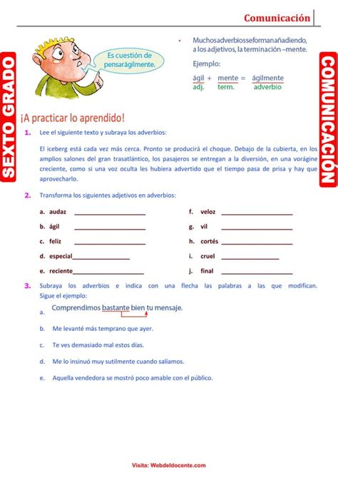 Ejercicios Del Adverbio Para Sexto Grado De Primaria Pdf