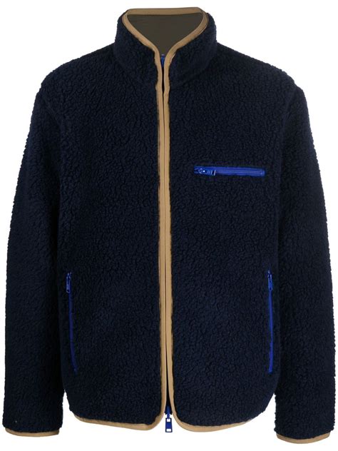 Woolrich Reversible Curly Fleece Jacket Blue Farfetch Uk