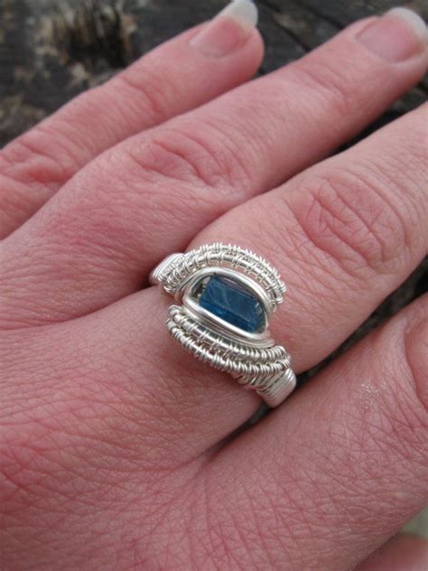 Size 6 5 Neon Blue Apatite Wire Wrapped Ring In Silver Etsy