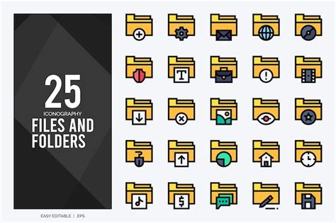 25 Dateien Und Ordner Lineal Color Icon Pack Vektorillustration