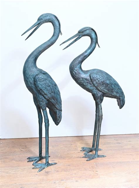 Paire Bronze Grues Japonaises Oiseaux De Jardin Antiquites Canonbury