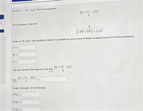 Solved Let F X 8 4x2 ﻿then The Expressionf X H F X Hcan