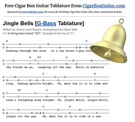 Jingle Bells 2 String G Bass Tablature