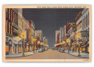 Mansfield Ohio Main Street Looking South At Night Vintage