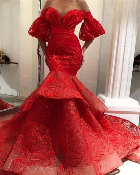 Luxury Red Evening Dresses Long Off The Shoulder Lace Appliqu Elegant