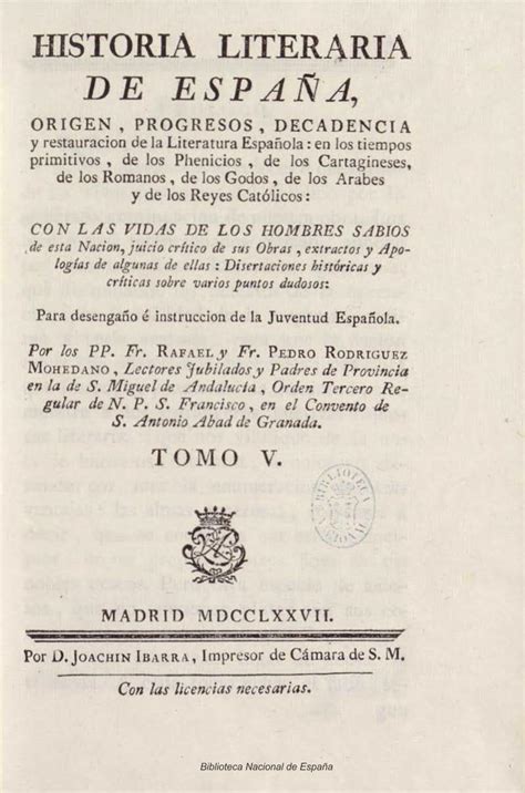 Historia literaria de España Origen progresos decadencia y