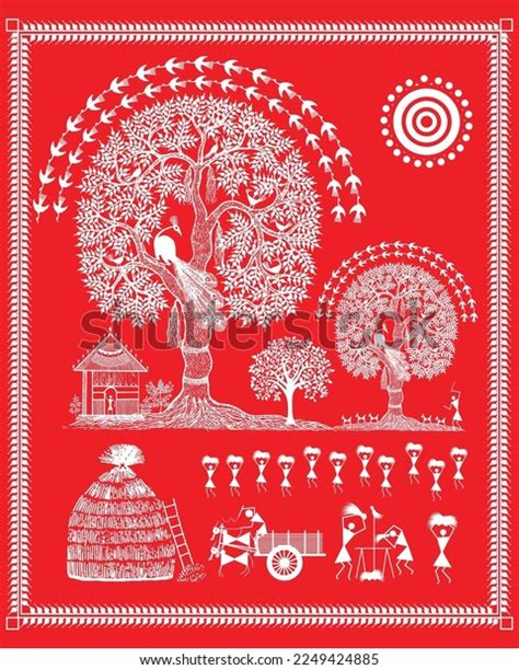 Indian Village Farming Process Showing Warli Stock Vector Royalty Free