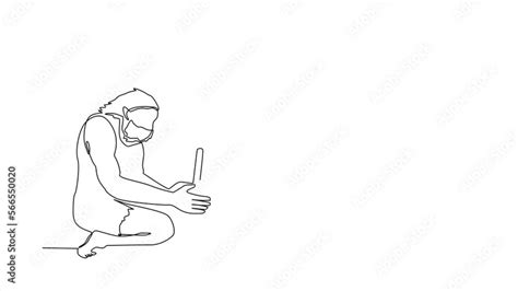 Self Drawing Animation Of Single One Line Draw Prehistoric Man Making