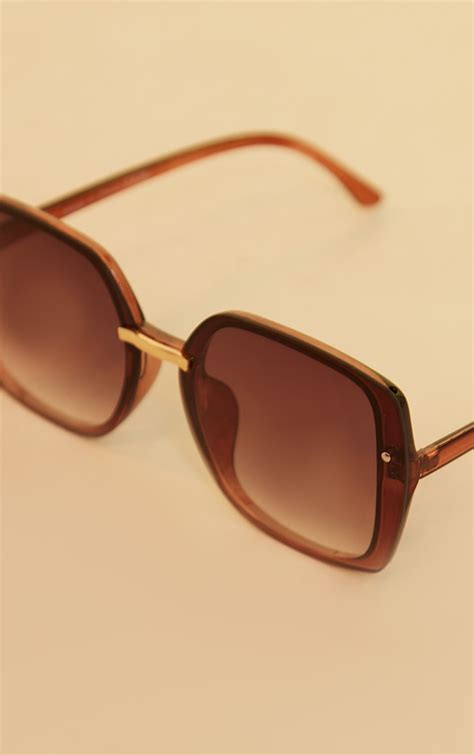 Brown Frameless Hardware Detail Square Sunglasses Accessories Prettylittlething Usa