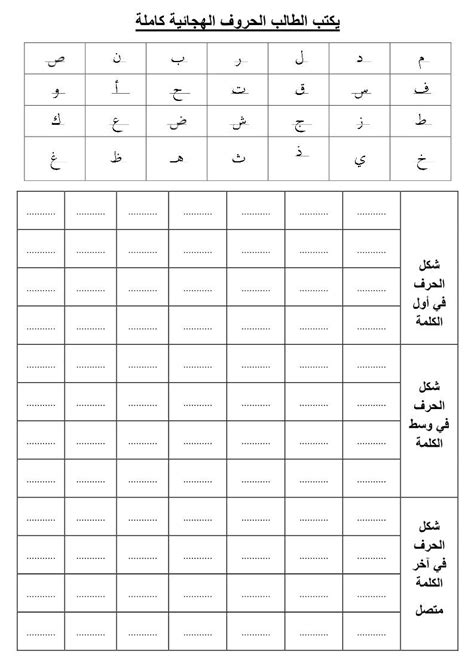 ورقة عمل الحروف الهجائية اللغة العربية الصف الأول ملفاتي