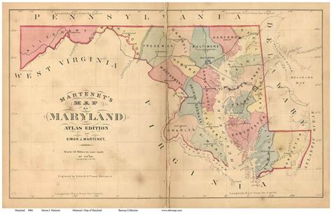 Maryland 1866 Martenet Old State Map Reprint Old Maps