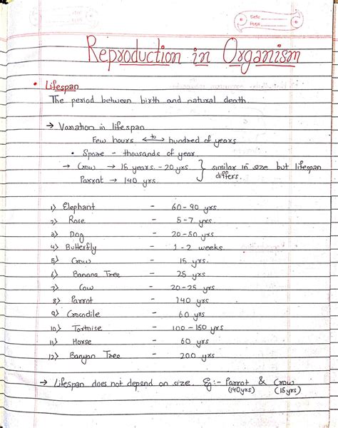 Reproduction In Organism Class 12 Biology Handwritten Notes With