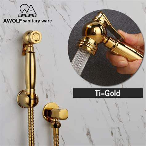 Hand Held Bidet Sprayer Shiny Titanium Gold Solid Brass Toilet Douche