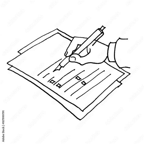 The signing of the document. Hand, pen, signature, paper. Drawing by hand Stock Vector | Adobe Stock