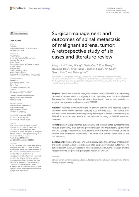 PDF Surgical Management And Outcomes Of Spinal Metastasis Of