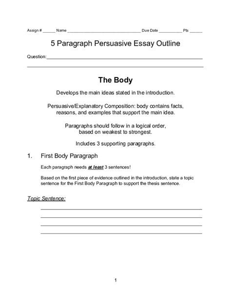 Fillable Online 5 Paragraph Persuasive Essay Outline The Body Fax Email Print Pdffiller