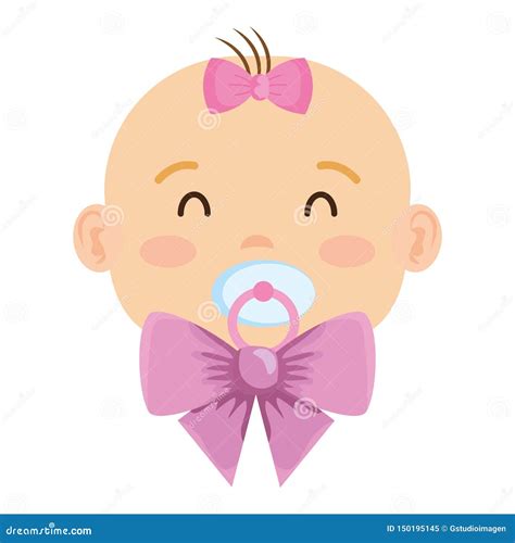 Cute Little Baby Girl With Pacifier Character Stock Illustration