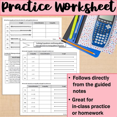 Introduction To Inequalities Notes And Practice Worksheet