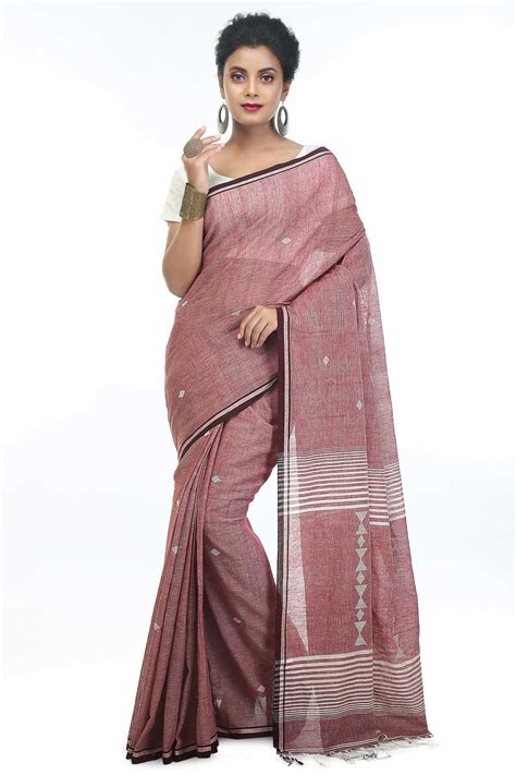 Jamdani Handspun Cotton Saree Crispy Onion Thecrazylooms