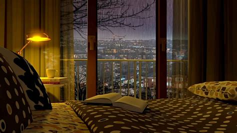 🎧 Cozy Bedroom Ambience - Night City View and Rain - 8 Hours Relaxation and Sleep - YouTube