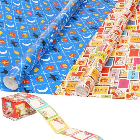 Bellatio Decorations Sinterklaas Inpakpapier 6x Rol 50 Naamsticker