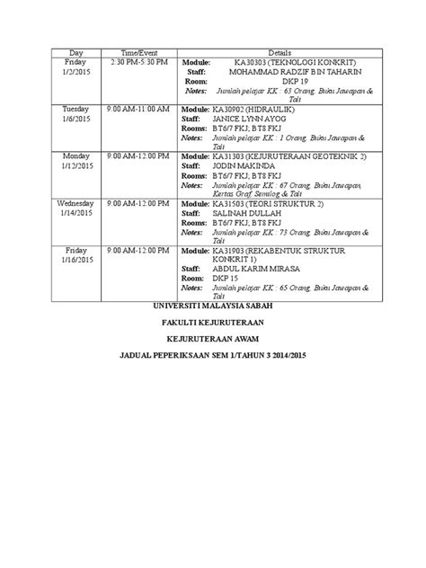 Pdf Jadual Exam Docx Dokumen Tips