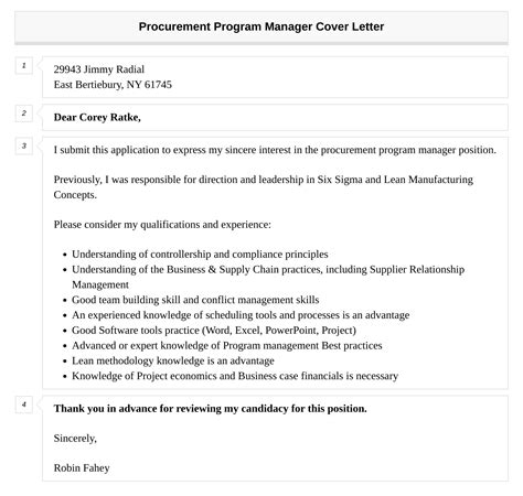 Procurement Program Manager Cover Letter Velvet Jobs