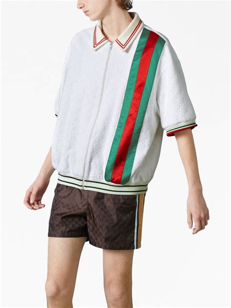 Gucci Gg Cotton Terry Cloth Polo With Web In Weiss Modesens