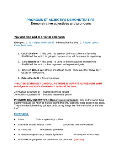 Complex Demonstrative Adjectives In French Teaching Resources