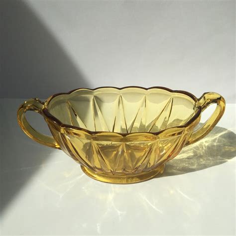 Art Deco Bagley Amber Glass Posy Vase Trophy Bowl Two Handled Etsy Uk