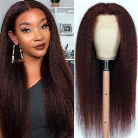 Amazon Odir Kinky Straight Human Hair Wig Reddish Brown Lace Front