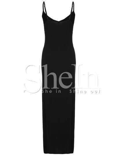 Black Spaghetti Strap Split Front Dress Sheinsheinside