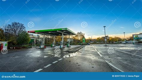 STEVENAGE, ENGLAND- NOVEMBER 16, 2016: Asda Petrol Station at Sunrise. Asda is the UK`s Second ...