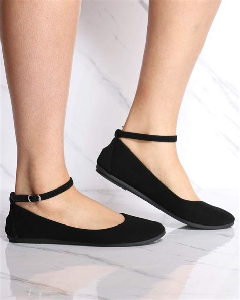 Womens Tara Ankle Strap Flat Black Black 8 Black Ballet Shoes