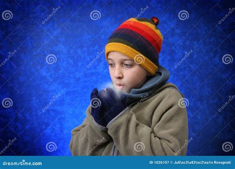 Boy Trying To Warm His Hands Stock Image Image Of Blown Freeze 1026107