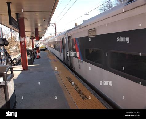 Dover New Jersey Commuter Rail Station With A Departing Train Headed