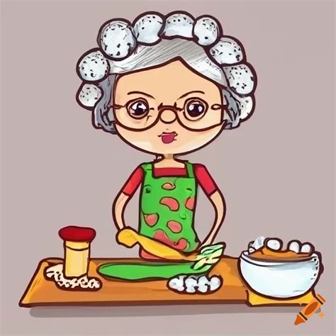 Cartoon Grandma Baking Cookies