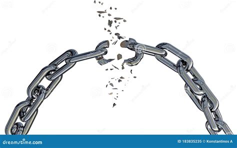 Break Breaking Curve Chain Steel Isolated In White Background 3d