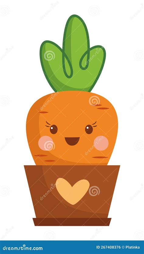 Kawaii Carrot In Pot Cartoon Vector Illustration Stock Illustration