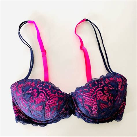 Victorias Secret New Vs Victorias Secret Hot Pink Navy Blue Lace Bra