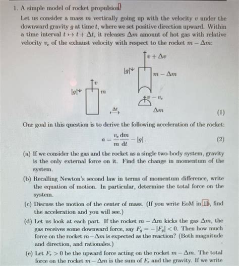 Solved 1 A Simple Model Of Rocket Propulsion Let Us Consider A Mass