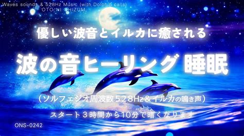 【睡眠用bgm・波の音 ヒーリング・睡眠導入】優しい波の音とイルカの声に癒されて眠る 睡眠 音楽 ソルフェジオ周波数 528hz 本物