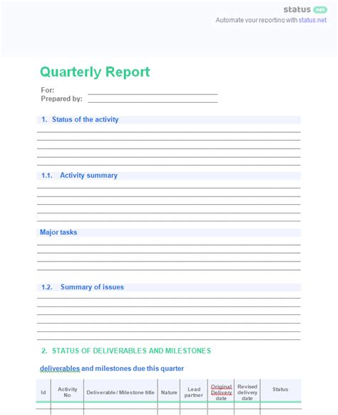 Quarterly Status Report Template (5) - TEMPLATES EXAMPLE | TEMPLATES ...