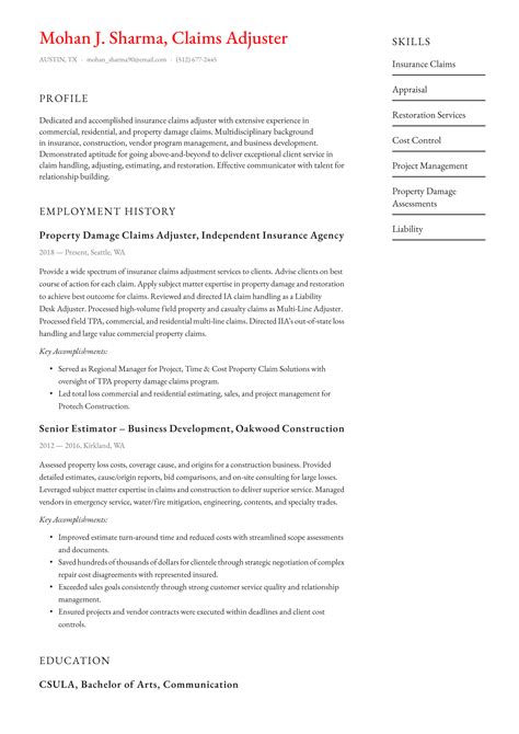 Claims Adjuster Resume Example And Writing Guide