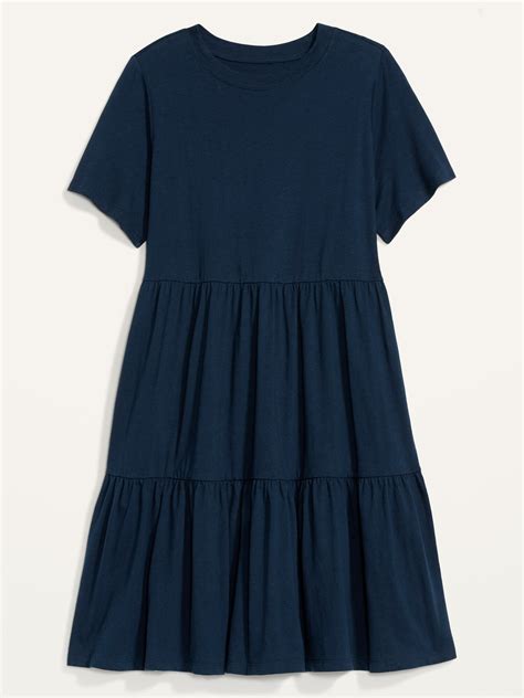 Short Sleeve Tiered Slub Knit Mini Swing Dress For Women Old Navy