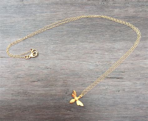 Gold Bumble Bee Necklace Matte Gold Bee Necklace Dainty | Etsy