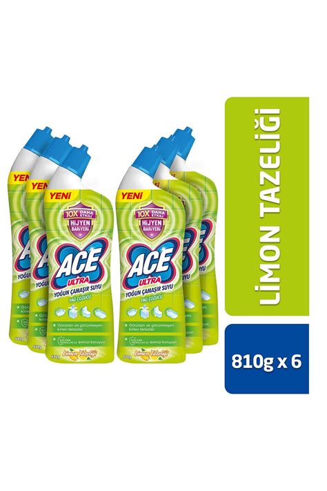 Ace Ultra Power Jel Kıvamlı Çamaşır Suyu Limon Tazeliği 810 Gram X 6 Adet