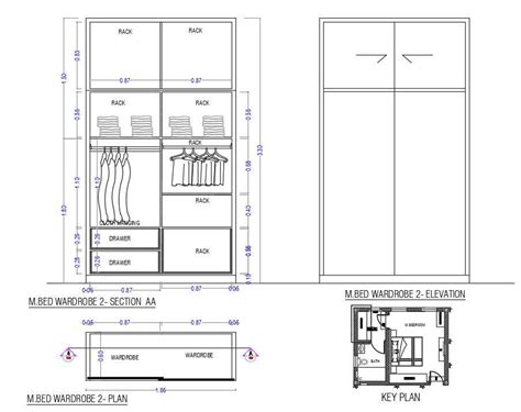 1860x600mm Master Bedroom Wardrobe Plan Cadbull