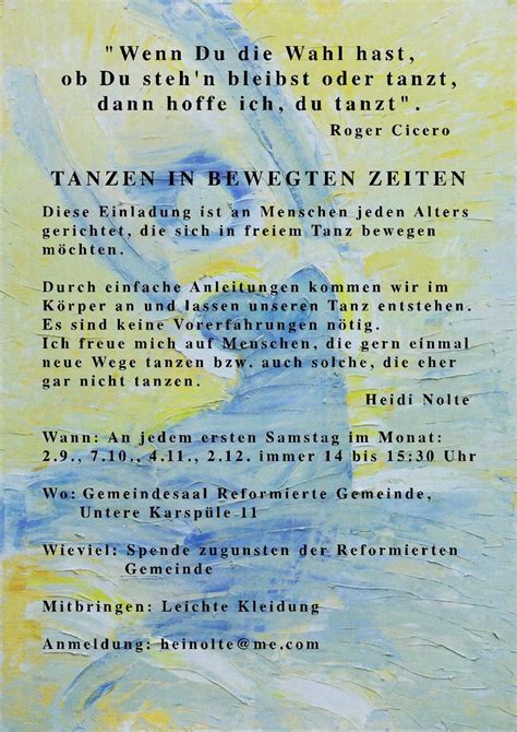 TANZEN IN BEWEGTEN ZEITEN Ev ref Gemeinde Göttingen