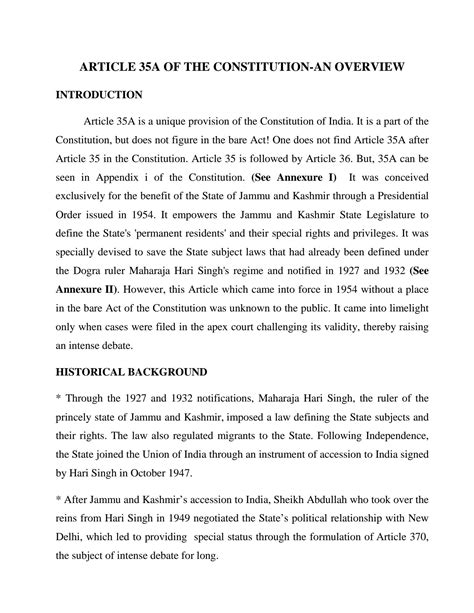 Solution Article 35a Of The Constitution An Overview Studypool